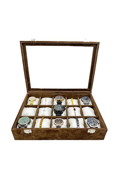 kutuveaksesuar Watch Box 15 Pcs Velvet Brown Suede Coated