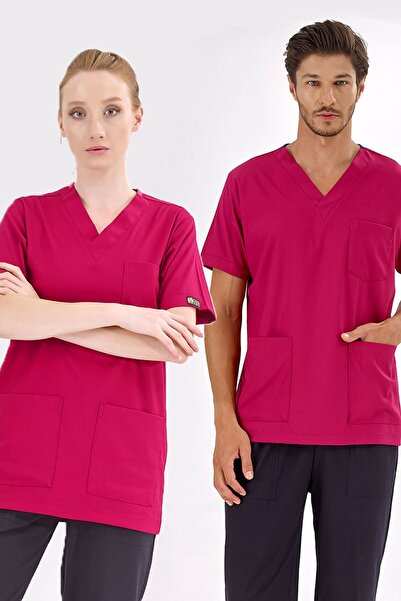 ÇİZGİ MEDİKAL Vişne Rengi Likralı Tek Üst Unisex Kalıp Hemşire Forması Doktor...