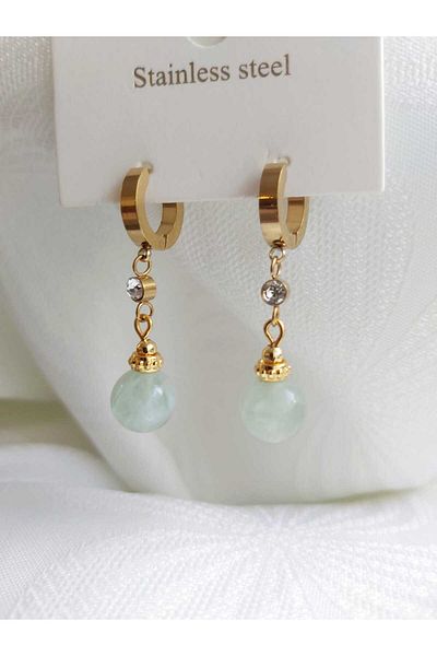 DEVİ fashion Mint Green Crystal Quartz Stone Steel Earrings