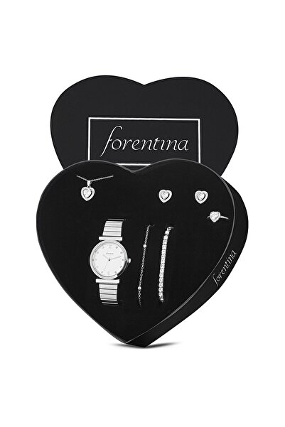 Forentina Gümüş Kaplama Kolye Küpe Bileklik Yüzük Saat Hediye Set - Ps323700tr