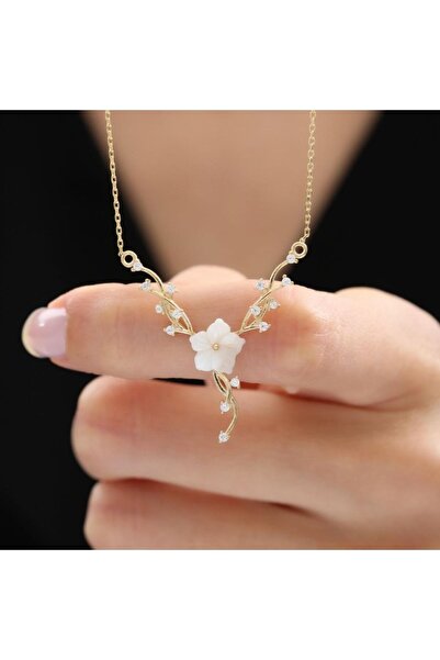 Mia Vento Manolya Ve Sarmaşık Gold Renk Flowers Gümüş Kolye