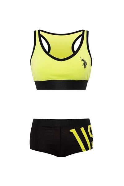 U.S. Polo Assn. Kadın Neon Yeşili Büstiyer Şort Takım 66269
