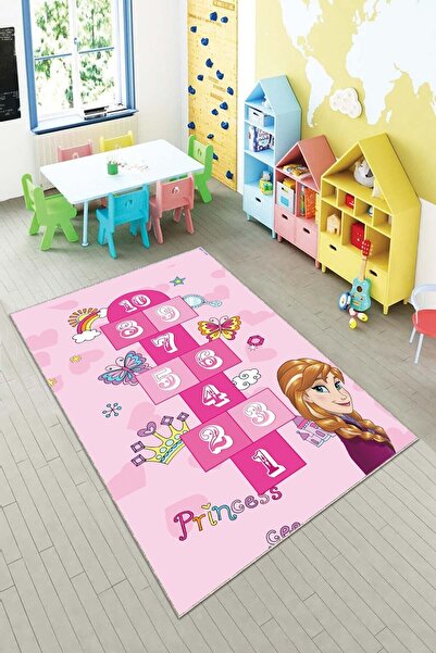 Pelangi Princes Yazılı Seksekli Dijital Baskılı Yıkanabilir Kaymaz Taban Çocu...