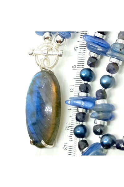 Sibelce 1837 Labradorit İyolit doğal kültür İnci Kyanit el yapımı kolye