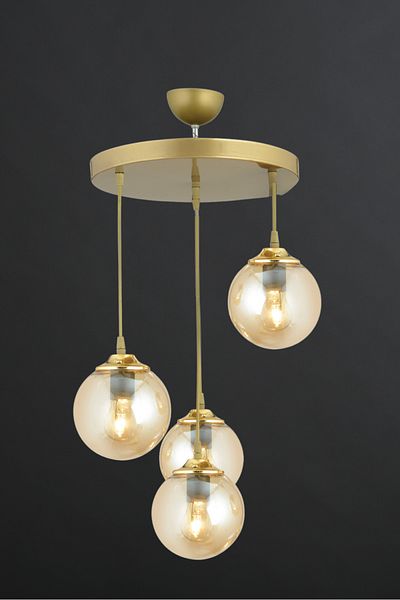 Kraliçe Luxury Chandelier - 4-Piece Glass Honey Globe Pendant Tray, Flat Downward Facing
