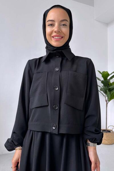 Ka Hijab Dupla zsebes szoknya Hidzsáb 2 részes készlet - fekete