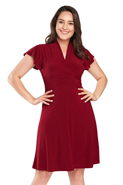 Laranor Γυναικείο φόρεμα μπορντό με διπλό γιακά - κομψότητα ημέρας και νύχτας 17lb9102