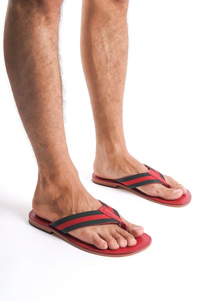 DaphneSandals شبشب رجالي من الجلد الطبيعي باللون الأحمر - 1005