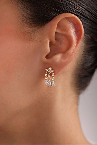 Nereze 925 Ayar Gümüş Gold Kaplama Yağmur Bulutu Model Sallantılı Küpe