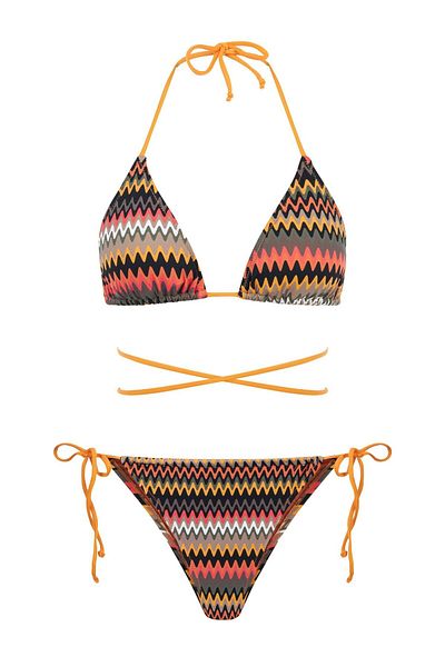 AQUELLA Colorful Patterned Triangle Tied Bikini Set