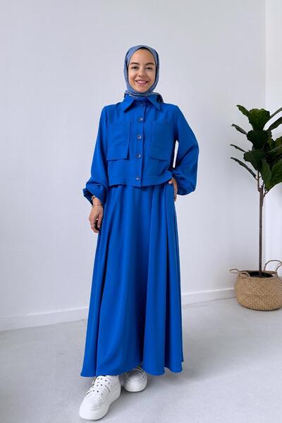 Ka Hijab Saks Blue Hijab Set of 2 - Double Pocket Skirt