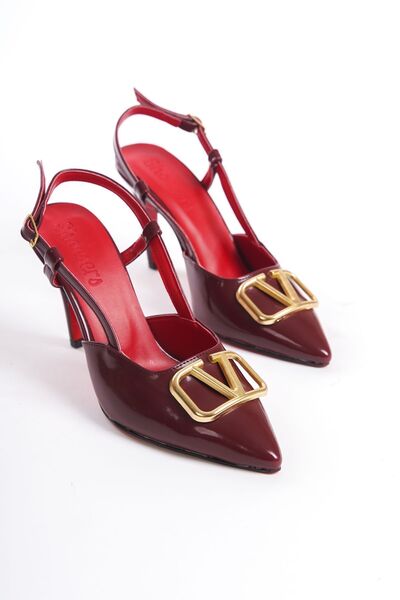 Shoesers Czerwone lakierowane szpilki damskie z szpiczastym noskiem i odkryty...