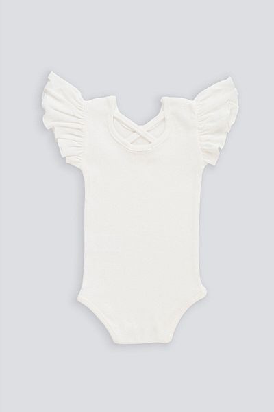 babynup Ribbed Body - Ballerina Cut, Ruffled Sleeves and Back Detail Ecru