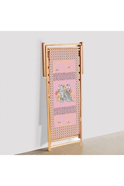 NUNHOME ŞEZLONG PEMBE KAPLANLI KUMAŞ AHŞAP ŞEZLONG