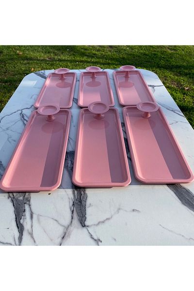 NEWTREND Züccaciye 2 Model 6-Piece Light Pink Presentation Tray - Baton and Macaron Holder, Cake Serving