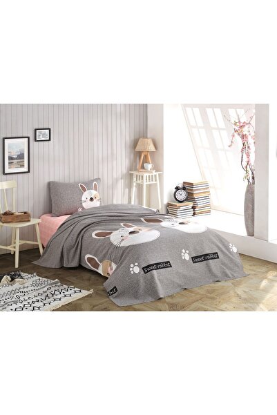Eponj Home Baskılı Pike Takımı Tek Kişilik Tavşancık A.Kahve-Gri-Pembe