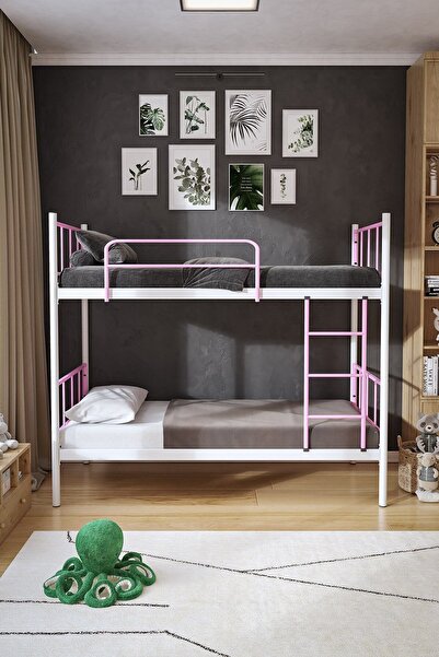 FANO Tekno Ranza 90x190 Yatak Uyumlu Açık Pembe Ayrılabilir Metal Ranza Karyola