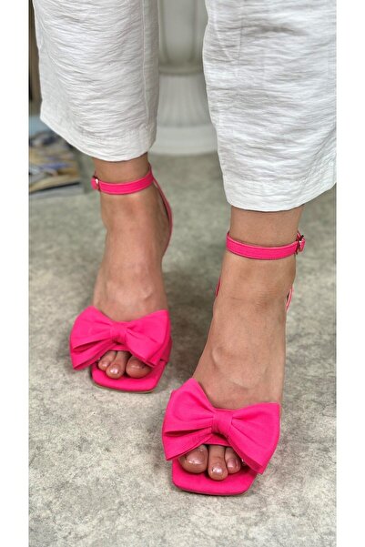 İmerShoes Fuchsia Daily Evening Dress - Thin Heel, Blunt Toe and Ankle Tied Serrated Sole 7065