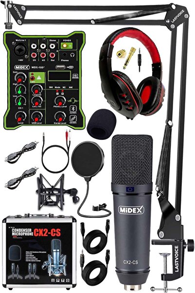 Midex Wizard Paket-1 CX2 Stüdyo Mikrofon MDX-100 Stüdyo Kayıt Mikseri Kulaklık Ekipman Seti