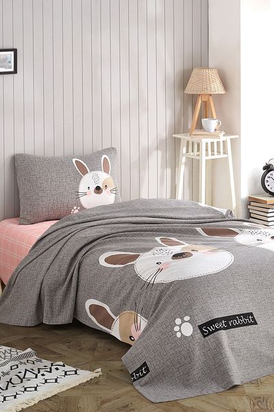 Eponj Home Printed Pique Set Single Rabbit A. Brown-Grey-Pink