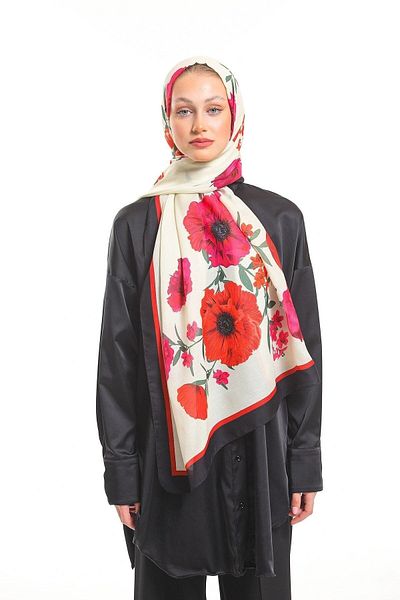 19V69 ITALIA White Fuchsia Shawl Floral Pattern Pavia Series with Scarf Hanger and Gift Set 90x200 Cm
