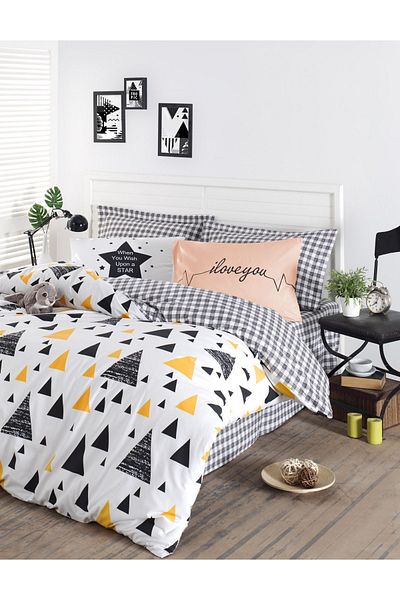 Eponj Home Față de Pernă Negru-Galben 2 Piese - 50x70 Cm Panou İlove