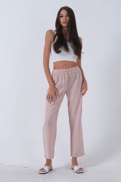 Feminist Stone Colored Linen Trousers - Tie Waist and Elastic0803447