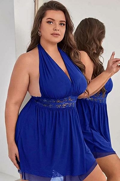 ıncıgece Plus Size Backless Women's Stylish Mini Tulle Nightgown