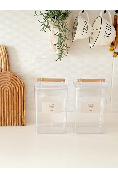 Minika Home حاوية تخزين مكونة من قطعتين (2000 مل) - تفاصيل مقبض خشبي، متعددة ...