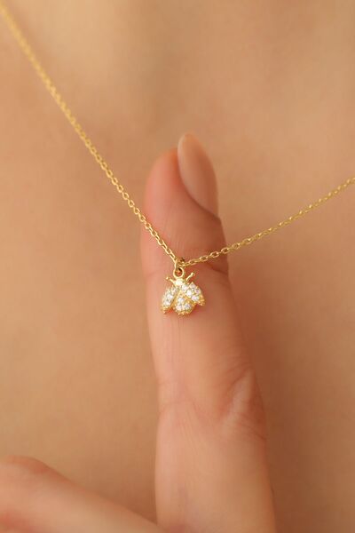 Nox Jewelry 925 Ayar Gümüş Zirkon Taşlı Uğur Böceği Kolye Gümüş