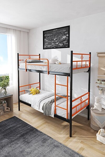 FANO Koza Ranza 90x190 Yatak Uyumlu Turuncu Ayrılabilir Metal Ranza Karyola