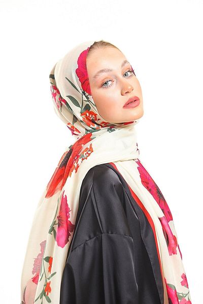 19V69 ITALIA White Fuchsia Shawl Floral Pattern Pavia Series with Scarf Hanger and Gift Set 90x200 Cm
