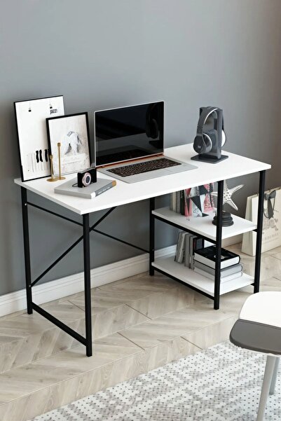 ZEYN MOBİLYA Zeyn Modüler - 2 Raflı Beyaz Çalışma Masası