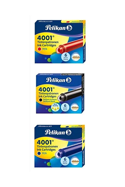 Pelikan Dolma Kalem Kartuşu Siyah Mavi Kırmızı 3 Paket