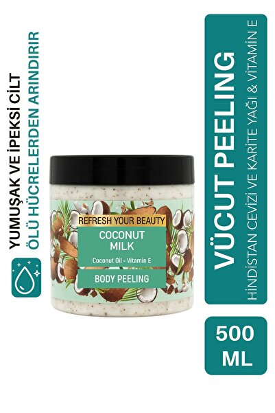 ORİENSE مقشر الجسم بحليب جوز الهند - زيت وفيتامين E، 500 مل جل منقي لطيف