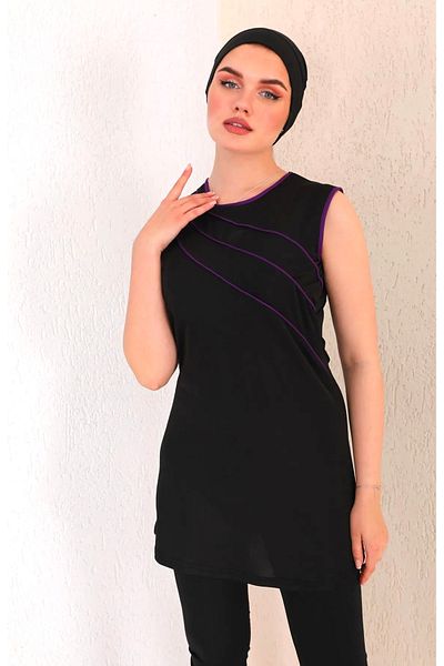 ASLINUR Black Lycra Sleeveless Swimsuit - HIDDEN Stripe