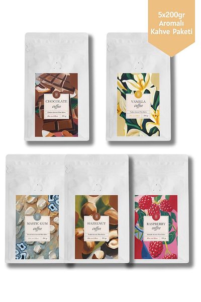 Mim and More Set of 5 - 200g Chocolate Vanilla Mastic Gum Hazelnut Raspberry Coffee Filter