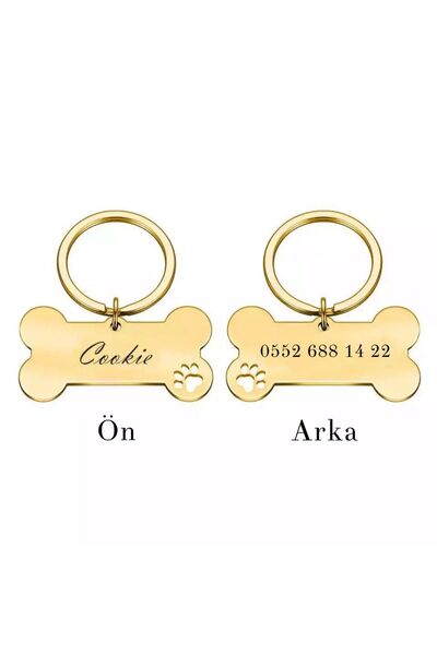 PATİMİO Isme Özel Çelik Kedi Köpek Isimlik Künyesi Gold