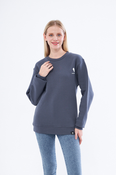 Moda Işık Anthracite Printed Women's Sweatshirt - Crew Neck