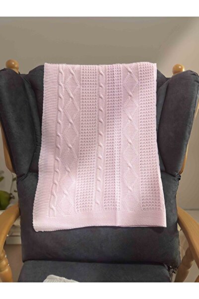 Hayal Dekoratif بطانية تريكو للأطفال حديثي الولادة باللون الوردي - ذات ملمس ع...