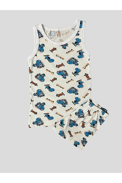 elmas kids Boy's Cotton Dinosaur Patterned White Athlete Boxer Set