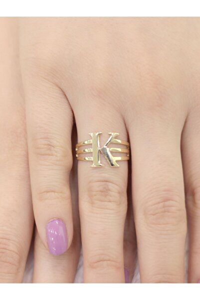 Zeynepli gold & jewelry 14 Ayar Altın Kaburga K Harfli Yüzük