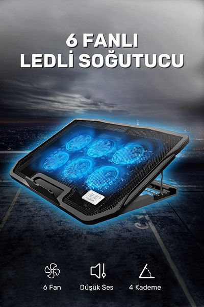 CONOCER حامل تبريد للكمبيوتر المحمول ذو 4 مراحل مع 6 مراوح وإضاءة LED للألعاب