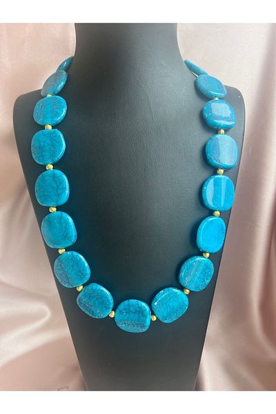 COCOSH TAKI Dark turquoise blue gold detailed special design long multiple necklace