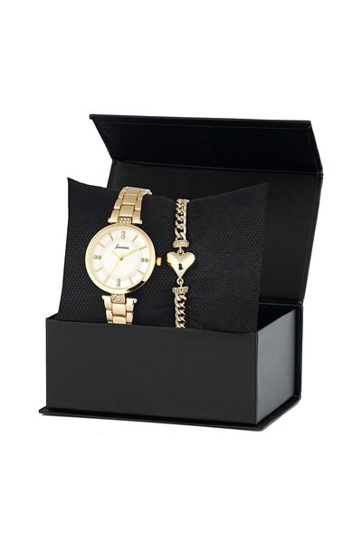 Forentina Sarı Metal Kadın Kol Saati Kapli Bileklik Kombin Set - Ps234800tr