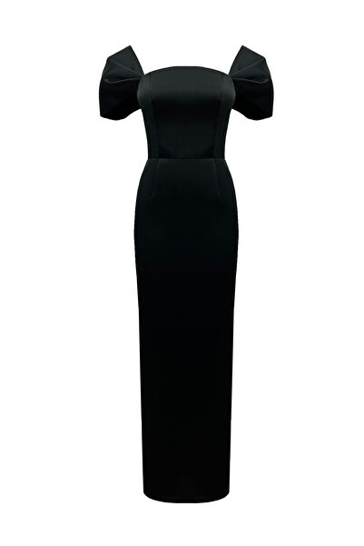 TARA COŞKUNTUNCEL Straplez Kol Detaylı Yırtmaçlı Maxi Abiye Elbise