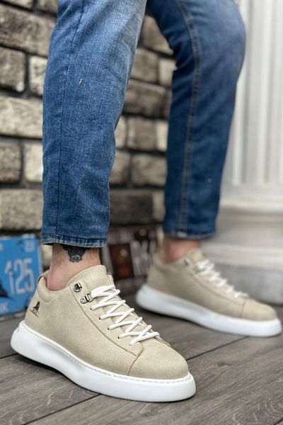 BOUIS Ανδρικά αθλητικά παπούτσια Cream Suede Casual - Ψηλή σόλα, Καθημερινή Άνεση, Κομψό Lifestyle Classic Sneaker