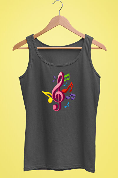 Raf Coll Tricou tricotat cu bretele pentru femei Notă muzicală Design imprima...