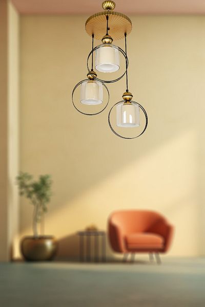 VENON LIGHTING HiVDa - 3-Piece Pendant Lamp, Double Glass, Black Gold Chandelier