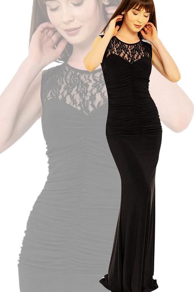 Laranor Black Lip Collar Lace Detail Fish Dress Evening Dress&Graduation Dress